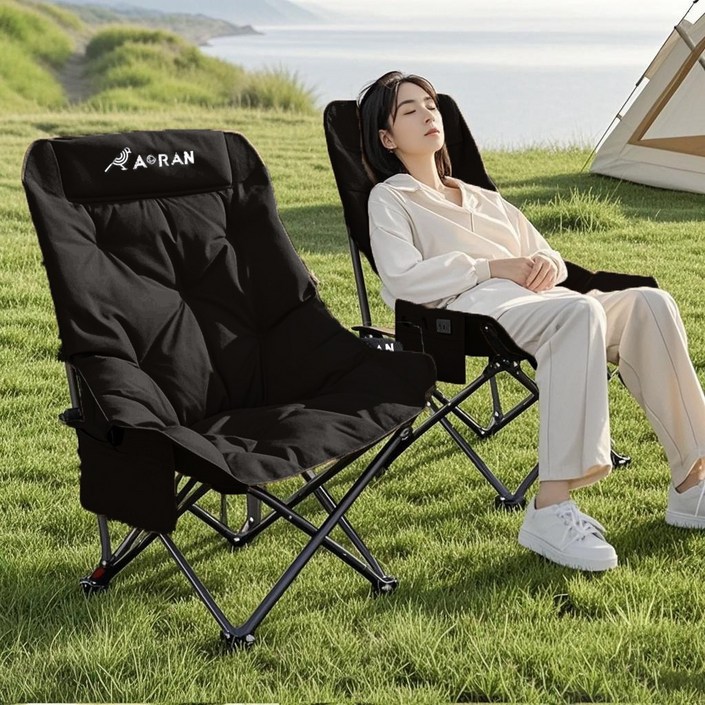 AORAN 11 각도조절 경량 접이식 캠핑 의자 세트, 2개, 블랙 두 배의 부드러움