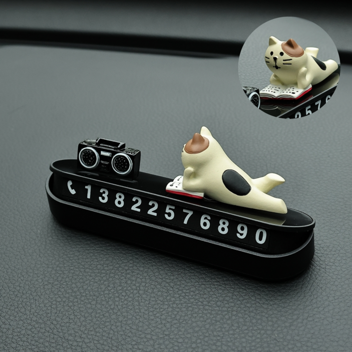 오룸 자동차 차량용 고양이 주차번호판 원터치 야광 안심 알림판 4종, 1개, 책 읽는 고양이