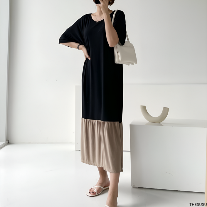 더수수 루즈핏 빅사이즈 쿨 배색 원피스