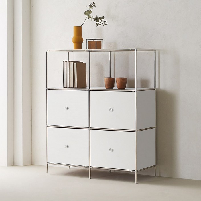 이노센트 스틸라 미드센츄리 3단 2칸 4서랍 모듈 수납장 선반형 i104513, 화이트