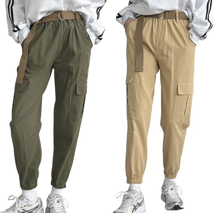 11 로로비 여성 코튼 카고 바지 허리 밴딩 9부 조거 팬츠