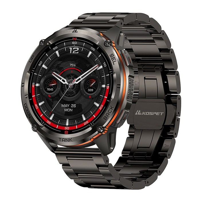 KOSPET TANK T3 Ultra 2 GPS 스마트 워치 남성용 나침반 고도계 기압계 60일 배터리 5ATM IP69K 방수 AMOLED BT 통화, Black double strap, 3.632cm, GPS + 블루투스
