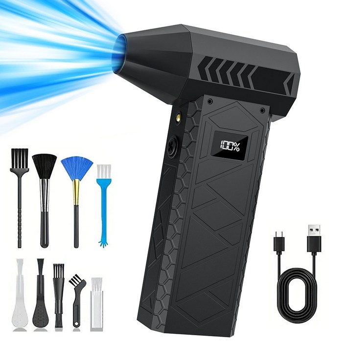 Zaxnouvi 초강력 무선 에어건 미니 휴대용 차량 세차 캠핑용 터보건 송풍기 200000 RPM, 블랙