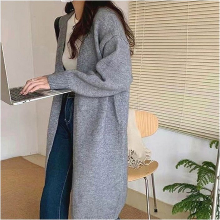 롱코트 니트 노버튼 여자 롱아우터 로브가디건