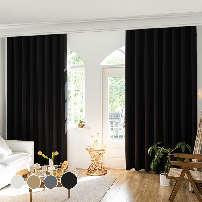 [1+1] HOMEY NEST 빛차단 3중직 단열 방풍 암막커튼 거실 커텐 핀형 레일형