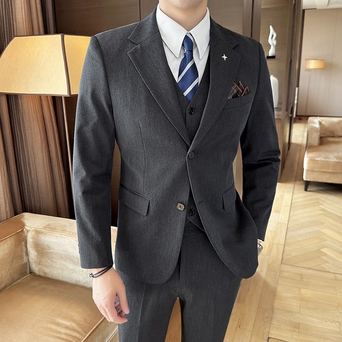 Enyofe 남성용 투버튼 캐주얼 쓰리피스 정장세트 재킷조끼바지 면접 기획 남자수트 3피스  결혼식 하객 남성 슈트 남자 겨울 검은 양복 세트 남성용 정장세트5컬러