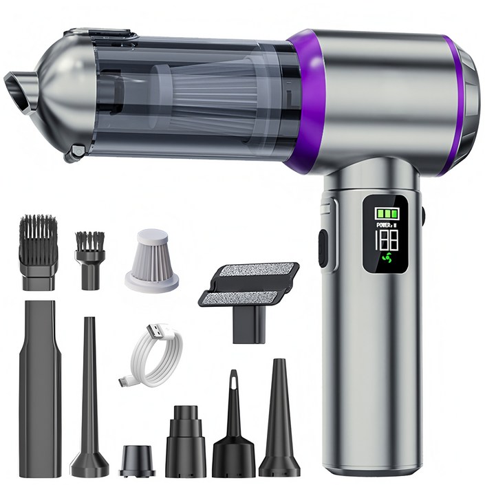 국내발송 RichMagic 17000pa 고성능 핸디 무선 청소기 BLDC 브러시리스 LED 배터리 3단 조절 표시 9in1 멀티 차량용가정용애견멀티청소기, 실버 퍼플, M2