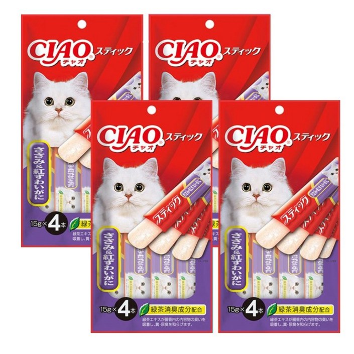 이나바 차오 츄르 고양이 간식, 닭가슴살게살, 60g, 4개