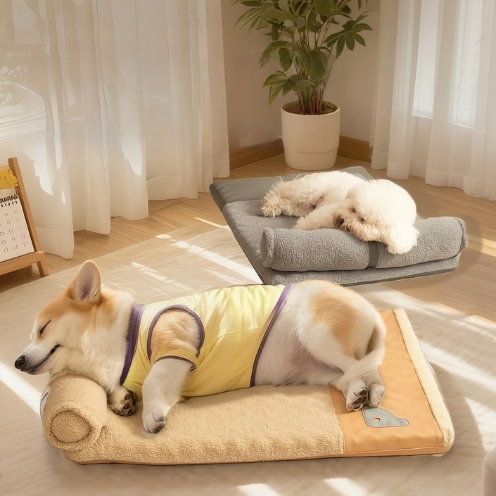 Namu Nest 빨 수 있는 반려동물 사각 방석, 1개, 노란색