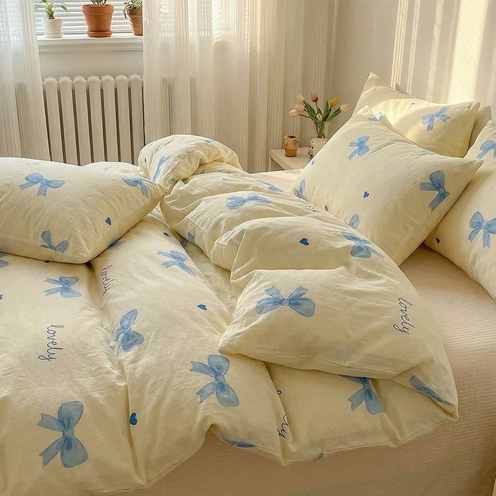 포근달 부드러운 목면 이불 리본 캐릭터 고밀도 먼지없는 차렵이불 극세사 사계절 이불