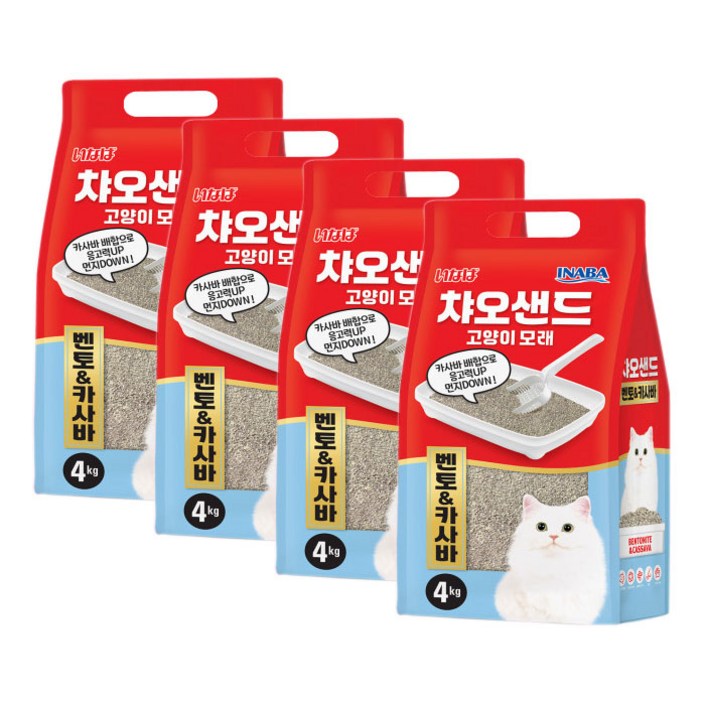 이나바 응고형 챠오샌드 벤토 & 카사바 고양이 모래, 4kg, 4개, 벤토&카사바