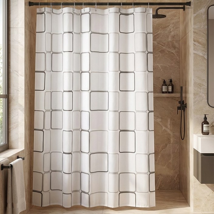 리빙빈욕실 방수 샤워 커튼  커튼링 포함