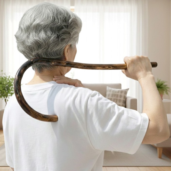 BORNLIFE 매끄럽고 깔끔 원목 갈고리 어깨 등 안마기 지압봉 효자손 물음표 안마기 나무 지팡이 지압기 나무뿌리 지압봉 어깨 갈고리 등나무 고리 안마기, 1개