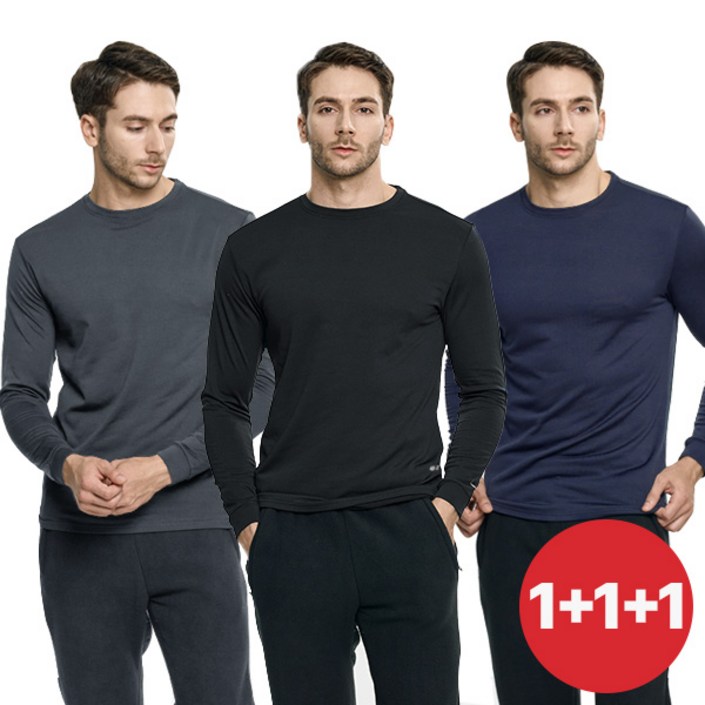 BFL 111 총 세 장  남성 겨울 기모 라운드 티셔츠히트업 칼바람 이겨내는 히팅 핫 기모 안감  빅사이즈 스판 이너 웨어 추천