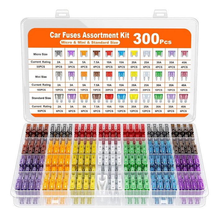 JK 휴즈 300종 세트 자동차퓨즈 차량 휴즈세트 마이크로 미니 스텐다드 소형 중형 대형