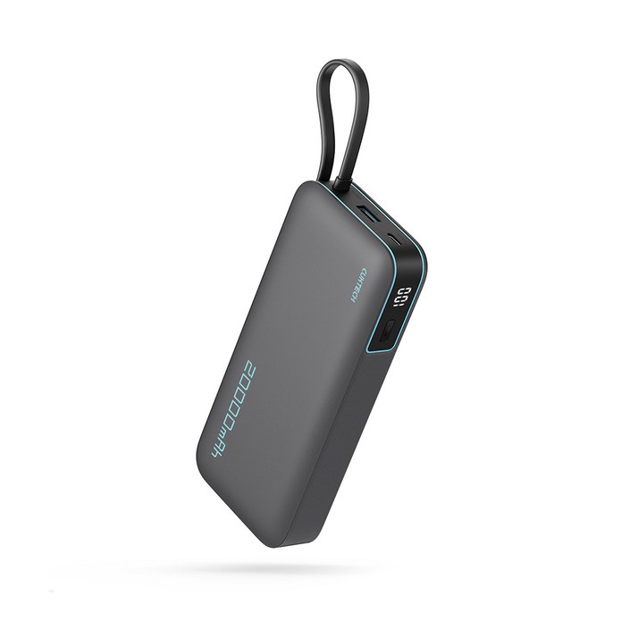 CUKTECH 쿡테크 55W 대용량 20000mAh 일체형 보조배터리 고속 충전 양방향 보조배터리 입출력 C타입 케이블전력 표시여행용 기내반입18개월 무상 AS, 회색