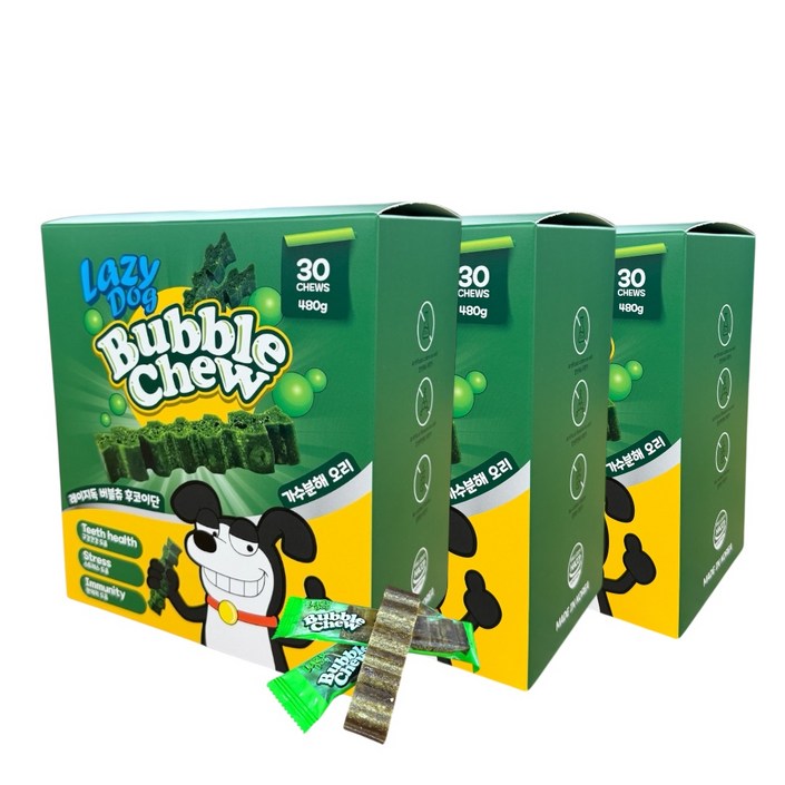 대용량레이지독 버블츄 후코이단 강아지 덴탈츄 가수분해 저알러지 간식 30p, 3개, 480g