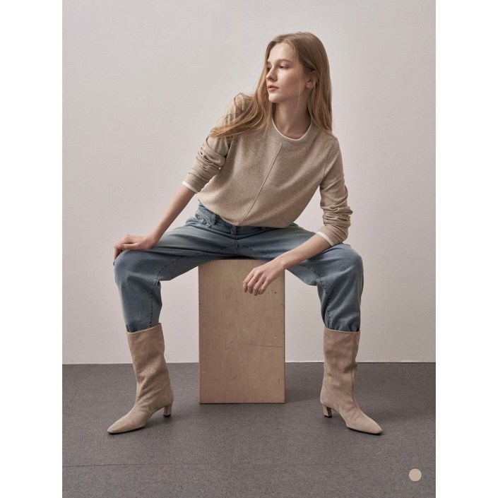 올리비아로렌 여성용 배색 포인트 라운드 긴팔 티셔츠 VVBAL6X1451