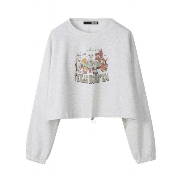 비엔엑스 라운드 빈티지 프린팅 긴팔 티셔츠 BW3TS007L0DH1816830