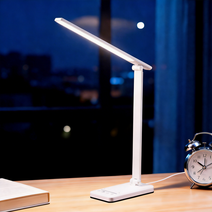 파페피 LED 학습용 스탠드 블루라이트 차단 시력보호 7단 밝기 5단 색온도 조절, 화이트