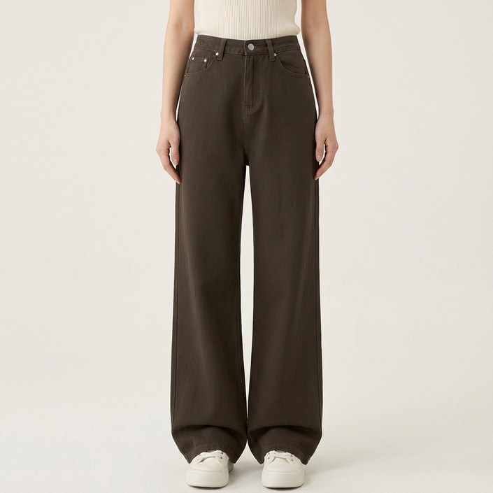 쏘옷 여성용 백라인 비조버튼 하이웨이스트 세미 와이드 면 팬츠