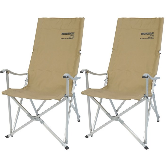 원스위크라이프 롱 릴렉스 캠핑의자 특대 실버프레임, 베이지, 2개