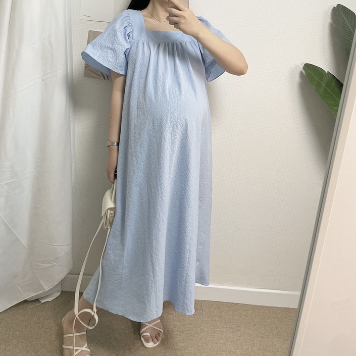 디벨르 빅사이즈 태교여행 임산부 스퀘어넥 여름 롱 원피스