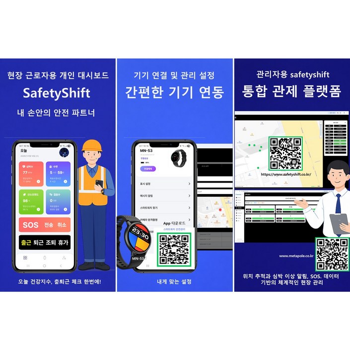 스마트워치, 웨어러블, 스마트워치 근로자 안전관리, IoT, 위험 알림, 중대재해처벌법, 블루투스, 45.6cm, 블랙