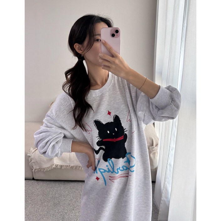 고양이 기모 롱원피스 여성용 겨울 데일리 맨투맨 빅사이즈 44 88