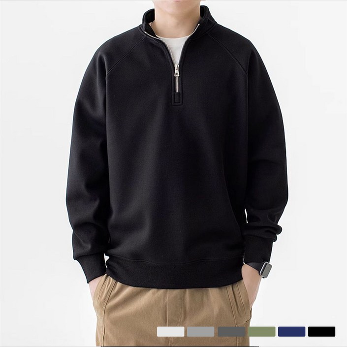 디커스텀 남녀공용 루즈핏 코튼 반집업 맨투맨 반목 폴라 빅사이즈 M5XL