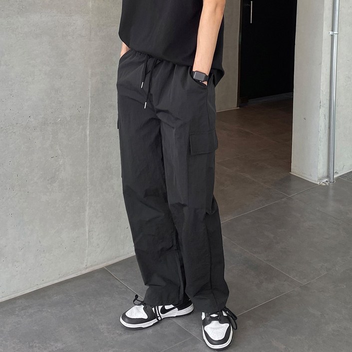 어반플리커 남성용 시원한 나일론 카고 와이드 팬츠