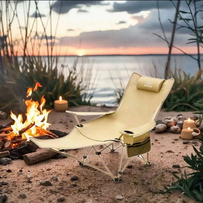 베어커즈 캠핑의자 리클라이너 앉거나 눕기겸용 접이식 각도조절 컵홀더 경량 발받침대, 1개, 검정