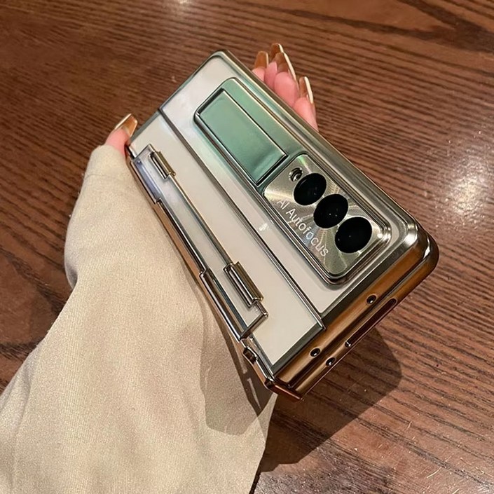 갤럭시 Z 폴드 4 6 5 5G 케이스 스탠드  화면 보호기가 포함된 원피스 도금 투명 블랙