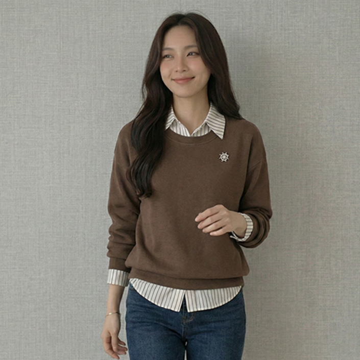 데일로엔 여성 스트라이프 셔츠 레이어드 긴팔 티셔츠
