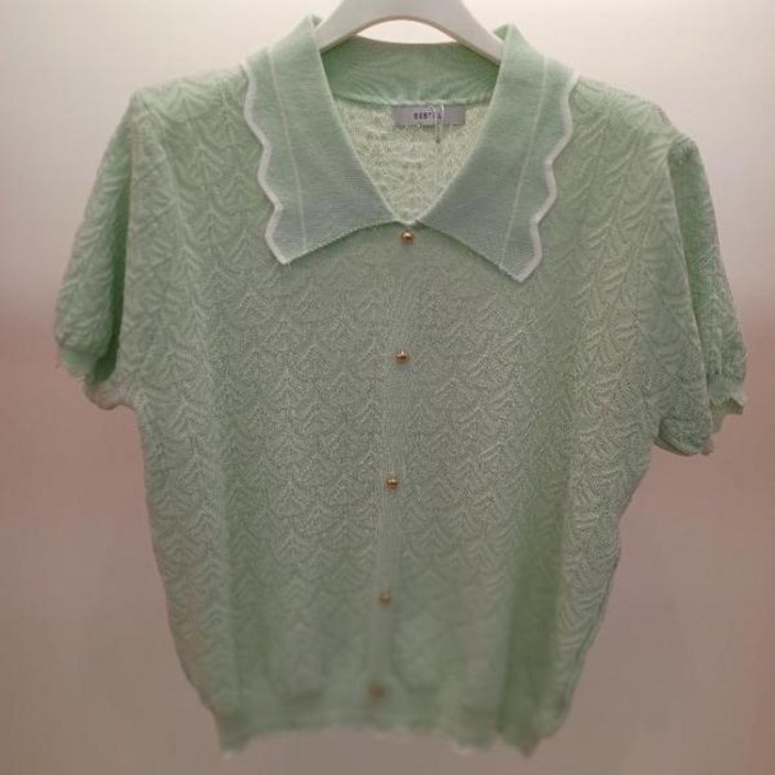 Destijl HC06 짧고 부드러운 비스코스 깔끔한 펀칭 데일리 나비 카라 반팔 니트티 D2