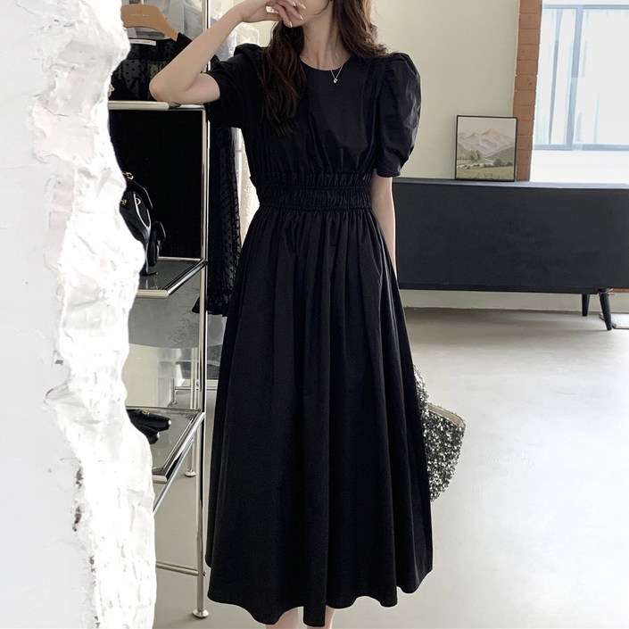 더블공주 퍼프원피스 허리밴딩  휴양지 룩 원피스