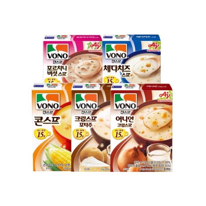 보노 스프 5종 세트 포르치니체다치즈콘스프크림스프어니언 각1개씩, 57g