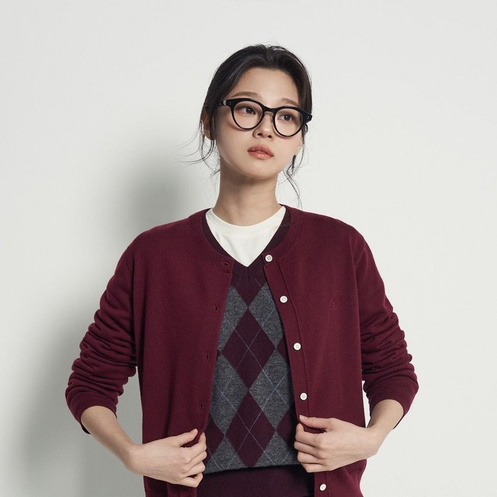 백화점 정품 빈폴 레이디스 Essential 울 라운드넥 가디건 카디건  와인BF595AE02Z