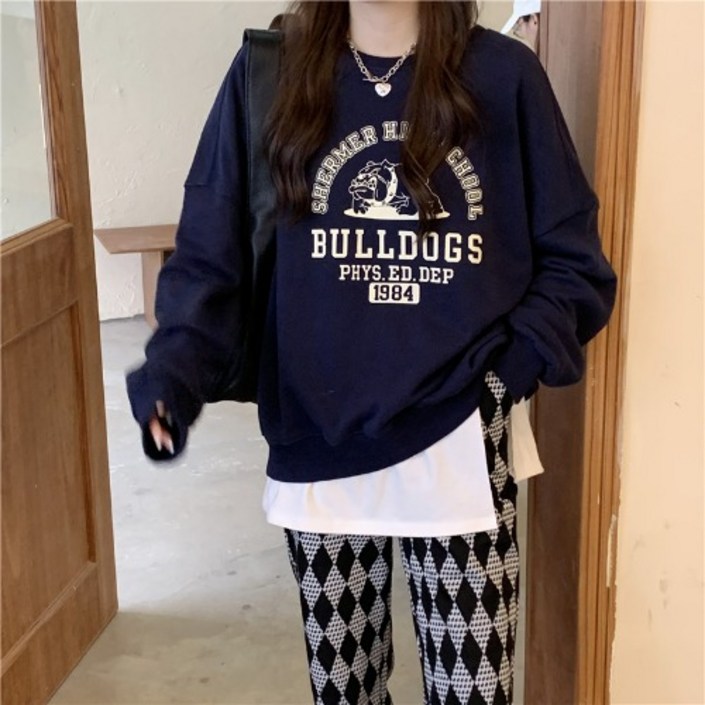 레이디 매직lady magic 봄 가을 여성 얇은 맨투맨 캐주얼 오버핏 라운드넥 티셔츠