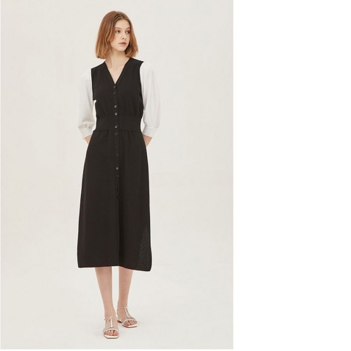 시슬리 SISLEY  슬리브 배색 롱 원피스