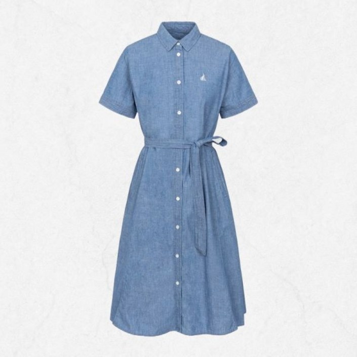 [국내정품] 빈폴 BEANPOLE LADIES 헤지 데님 반소매 셔츠 원피스 - 블루 2413171