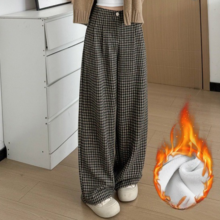 르코앤드라코 여성 겨울 모직 하이워스트 기본롱 기장 뒷밴딩 기모바지 와이드팬츠