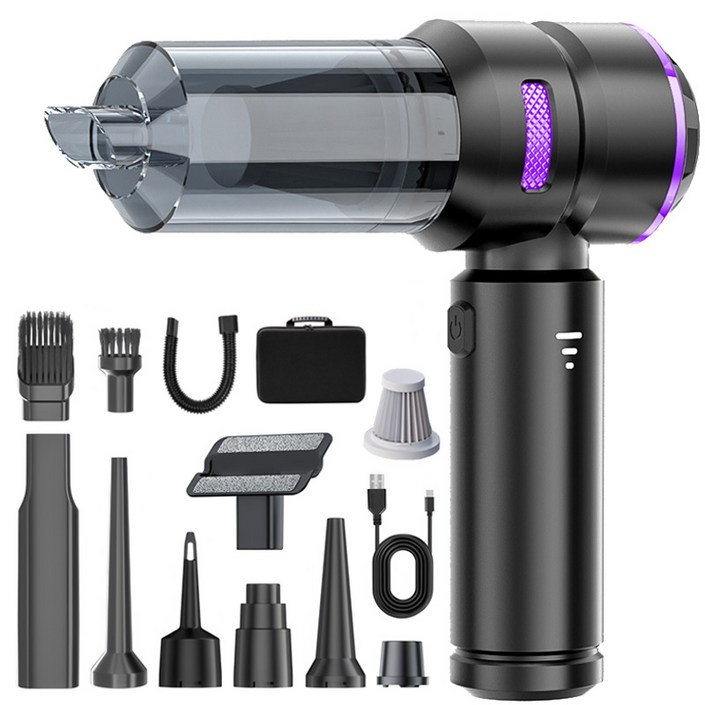 최신형Voltmate 휴대용 무선 에어건 청소기 차량 가정 야외 흡취일체형 다기능 청소기 LED 전량 표시 BLDC 브러시리스 16000Pa TypeC 포트 진공 포장, 블랙
