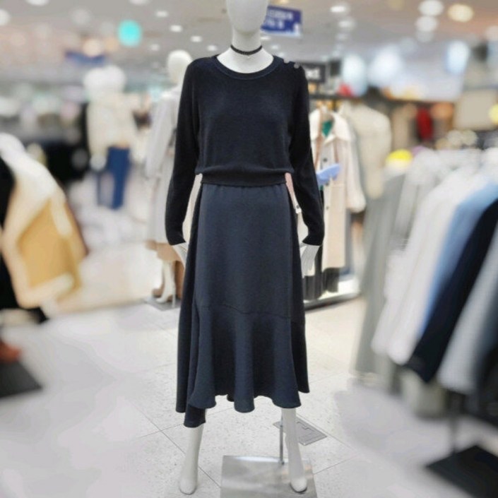 니트블록 백 벨티드원피스E224PSE162블랙DG 382924