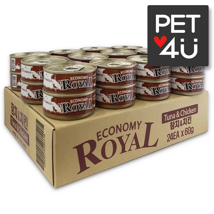 이코노미 로얄 고양이 캔 1box24개입 고양이 습식 캔 간식 통조림 콤보, 참치치킨, 60g, 24개 이코노미 로얄 고양이 캔 1box24개입 고양이 습식 캔 간식 통조림 콤보, 참치치킨, 60g, 24개