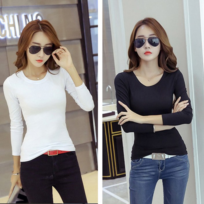 일월전빵 여성 슬림 무지 긴팔티 2P BC0251