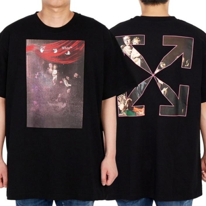 오프화이트 스프레이 카라바지오 오버 OMAA038S 21JER005 1001 남자 반팔