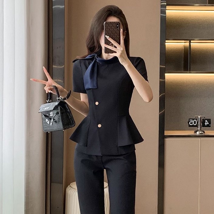 루스리더 여성 신상 오피스룩 스카프 반팔 정장 상하세트 M779