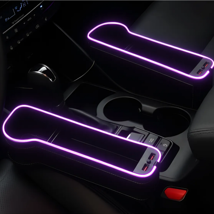 차량용 틈새 수납포켓 컵홀더 듀얼 고속충전 LED 무드등 정리함, 운전석+보조석, 1세트
