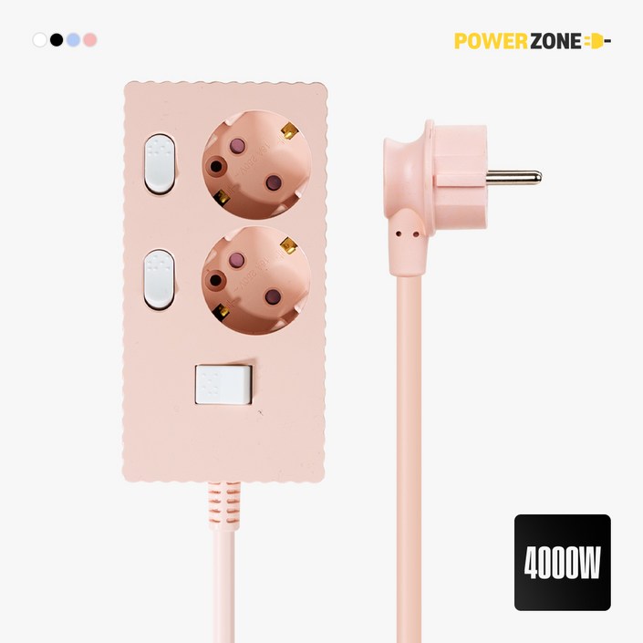 파워존 4000W 고용량 웨이브 개별스위치 2구 멀티탭 과부하차단 멀티콘센트 50cm 1.5m 3m 5m 7m